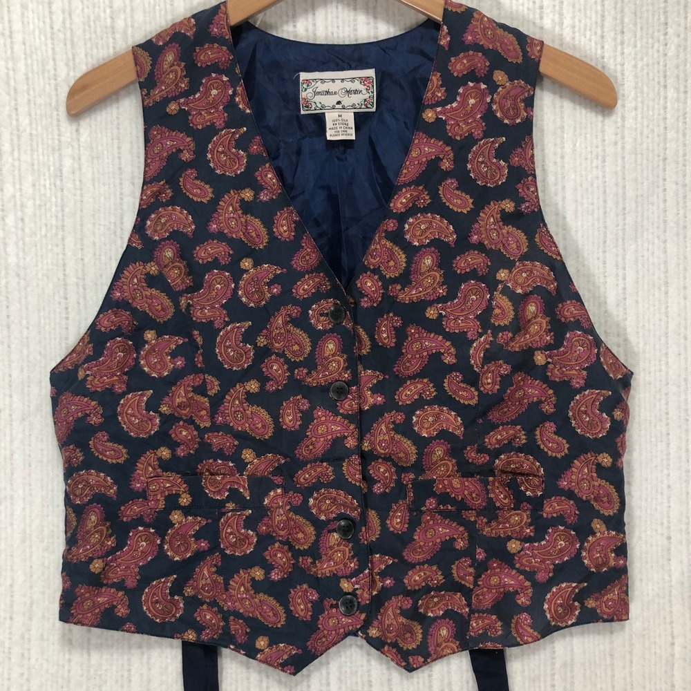 Jonathan Martin Paisley Vest 100% Silk Button Front Sleeveless‎ Top M
